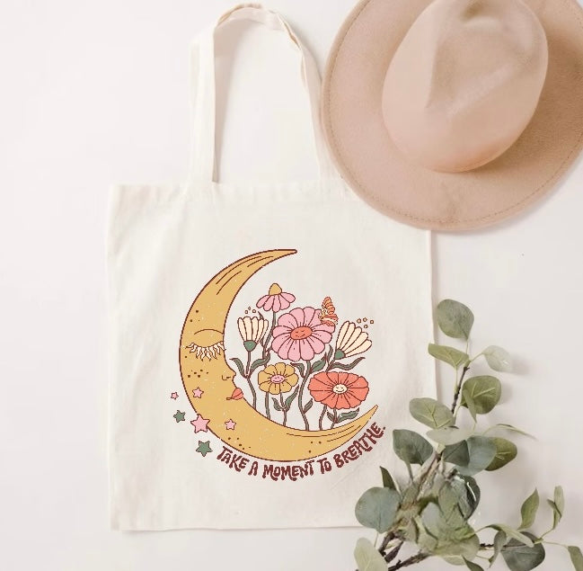 Take a Moment to Breathe Boho Tote Bag Hippo Boutique