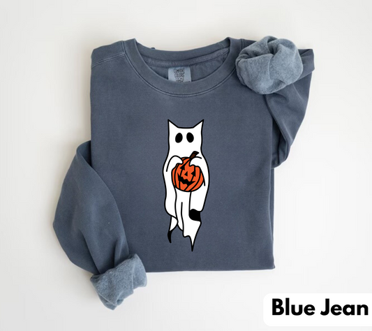 Halloween Cat Ghost Sweatshirts Hippo Boutique