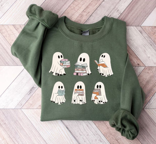 Halloween fleece crewneck Sweatshirts Reading Ghosts Hippo Boutique
