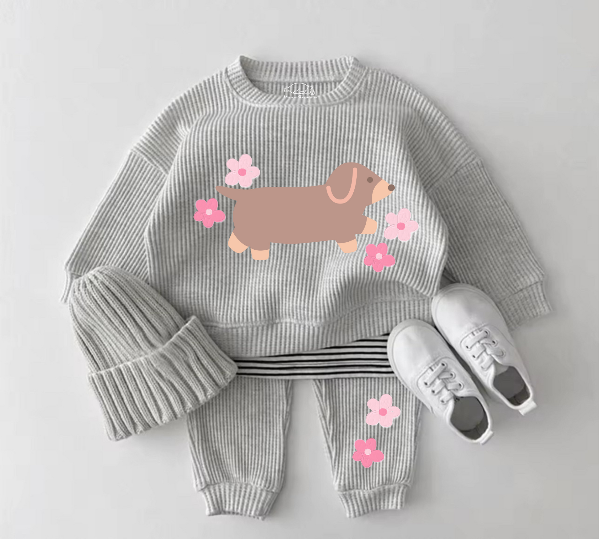Baby Waffle Knit Jogger Outfit - Floral Dachshund Hippo Boutique