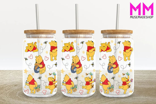 Pooh Glass Tumbler with Bamboo Lid