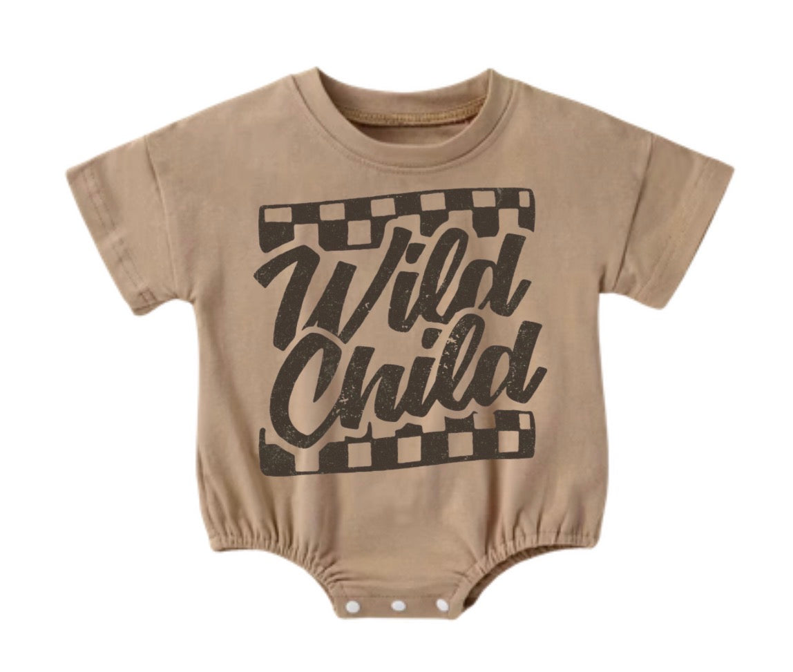 Baby t-shirt Bubble Romper - Wild Child Checkered Hippo Boutique