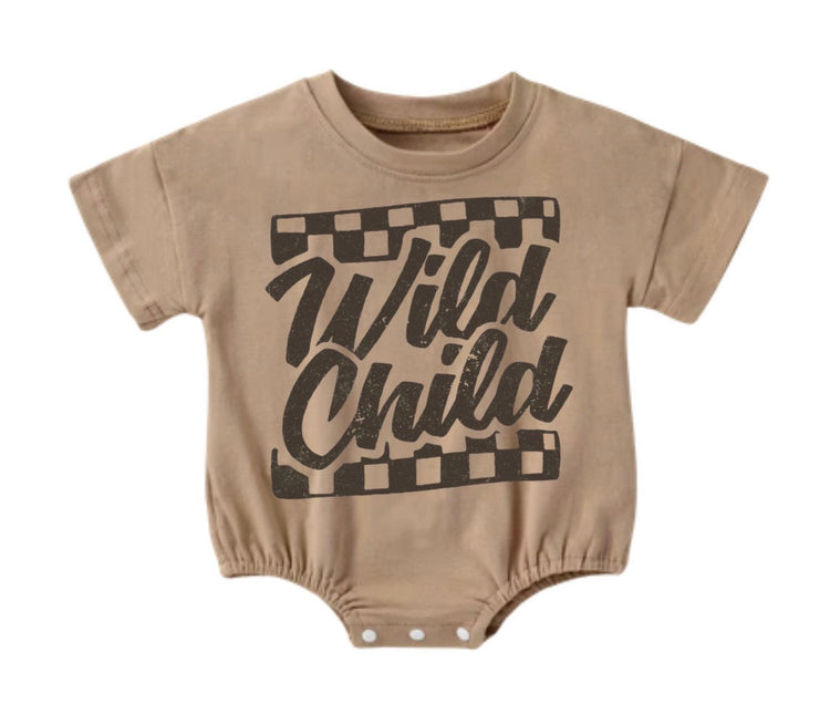 Baby t-shirt Bubble Romper - Wild Child Checkered Hippo Boutique