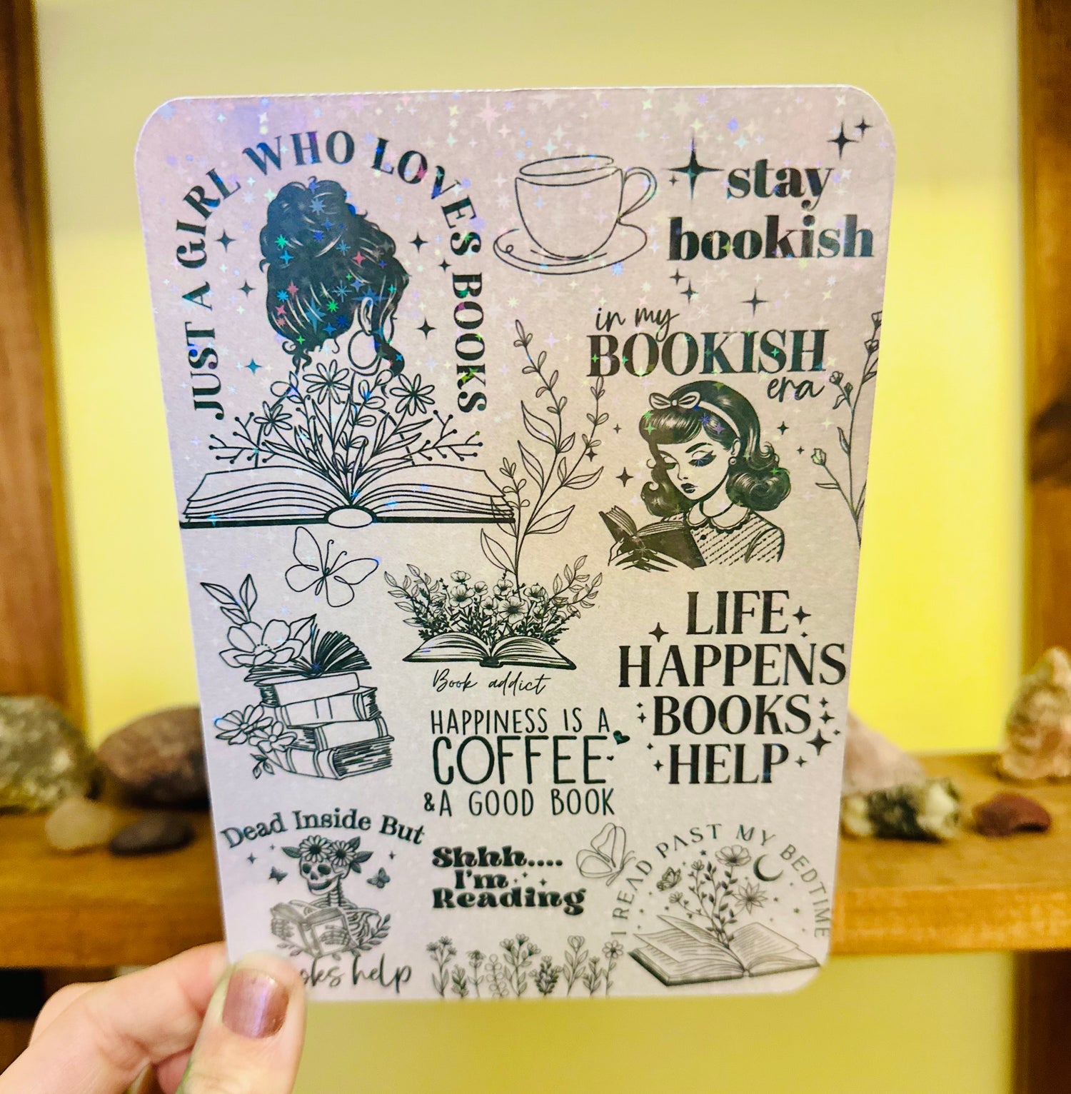 Handmade brown Kindle insert with bookish illustrations and quotes on organic cotton fabric. - Kindle Insert - Brown Bookish