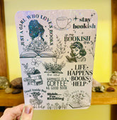 Handmade brown Kindle insert with bookish illustrations and quotes on organic cotton fabric. - Kindle Insert - Brown Bookish