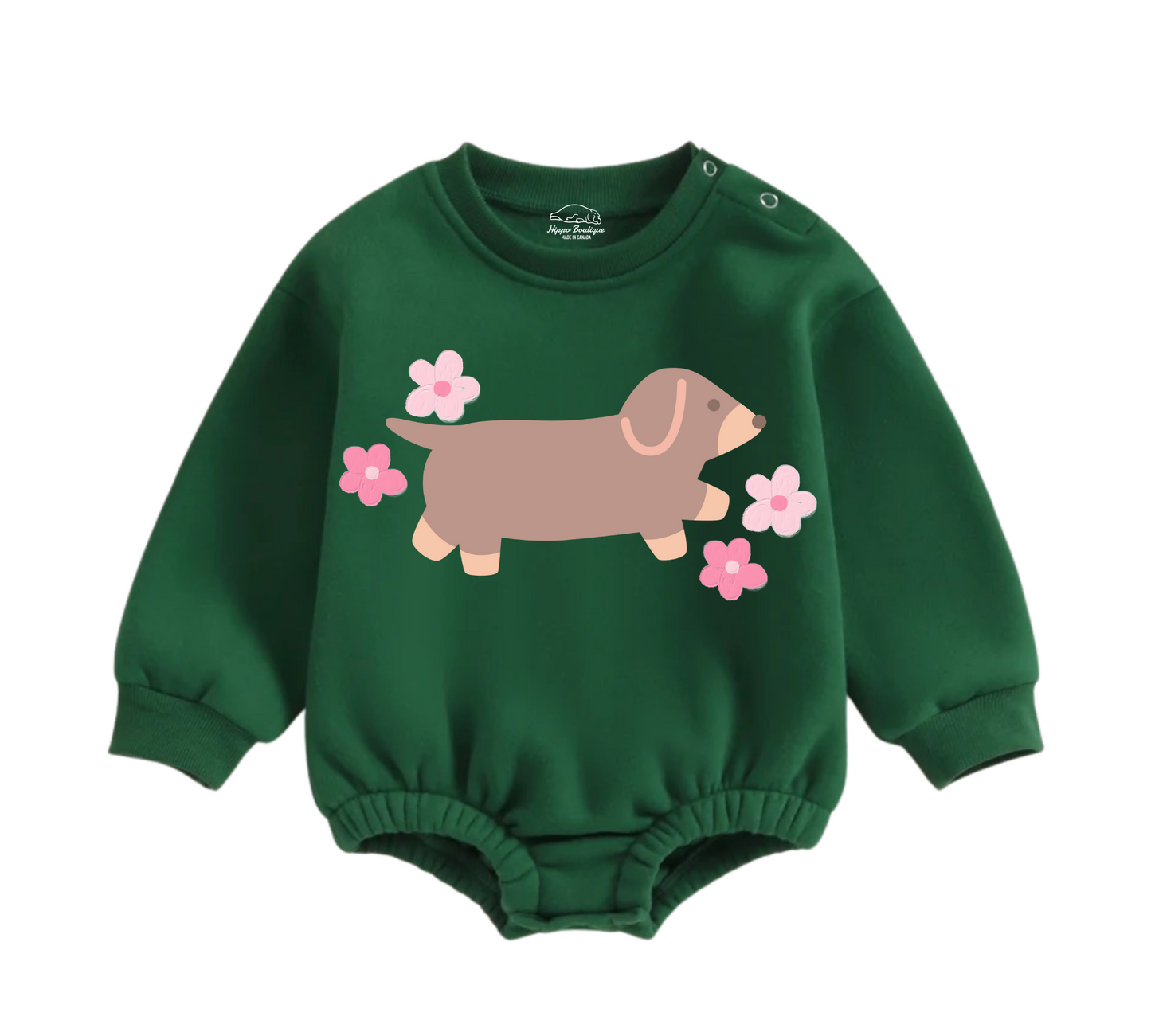 Soft warm fleece oversized Romper - Dashchund Floral Hippo Boutique