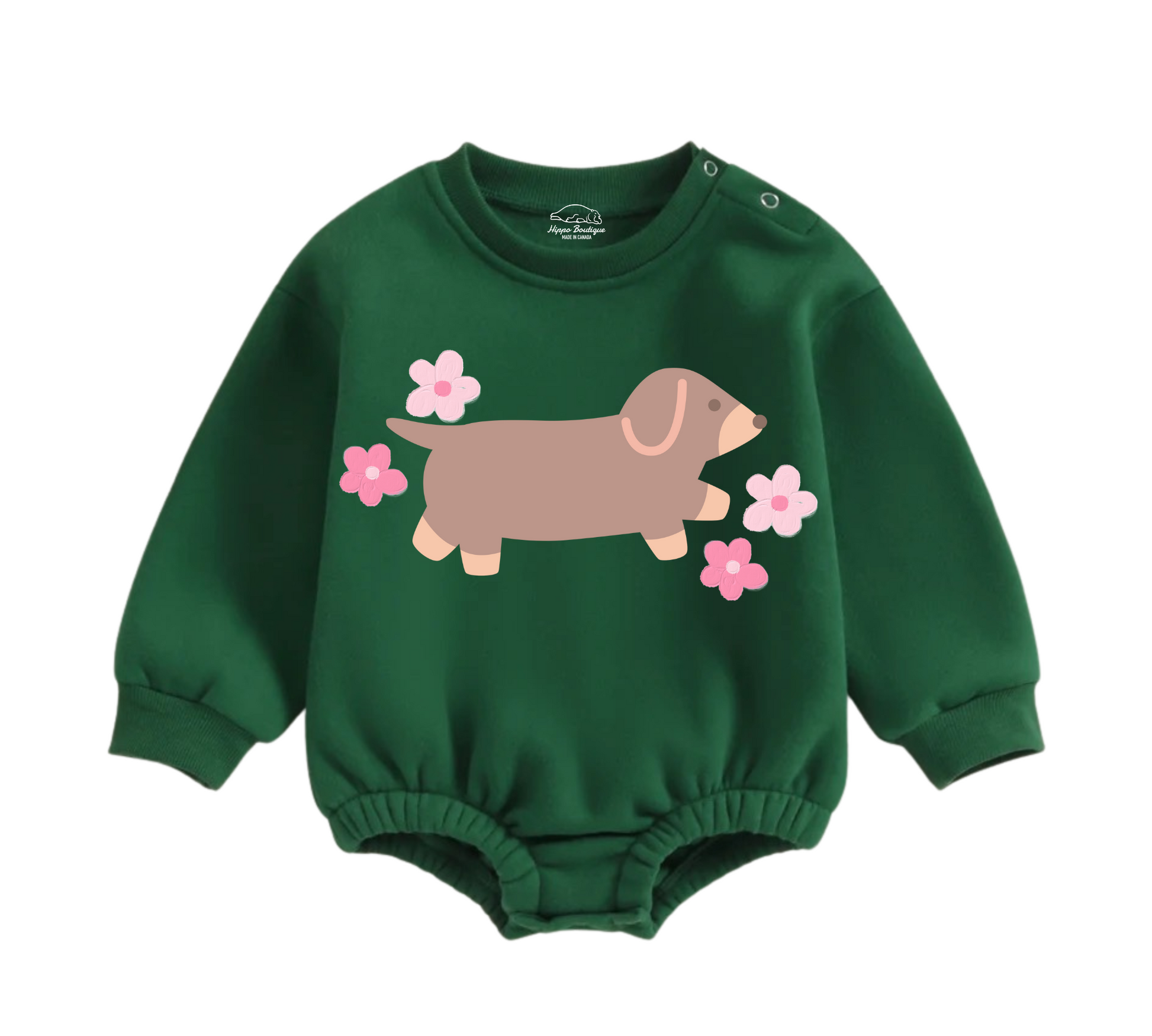 Soft warm fleece oversized Romper - Dashchund Floral Hippo Boutique