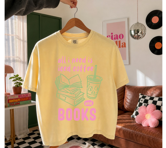 Women’s crop tshirt iced coffee and books 
