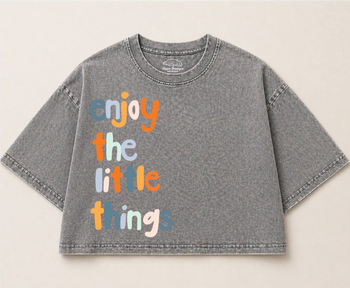 Oversized Washed Cropped T-Shirts - Enjoy the little things Hippo Boutique