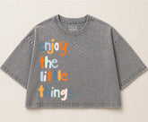 Oversized Washed Cropped T-Shirts - Enjoy the little things Hippo Boutique