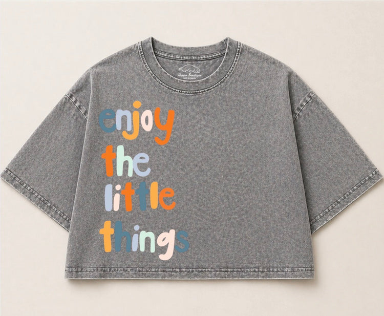Oversized Washed Cropped T-Shirts - Enjoy the little things Hippo Boutique