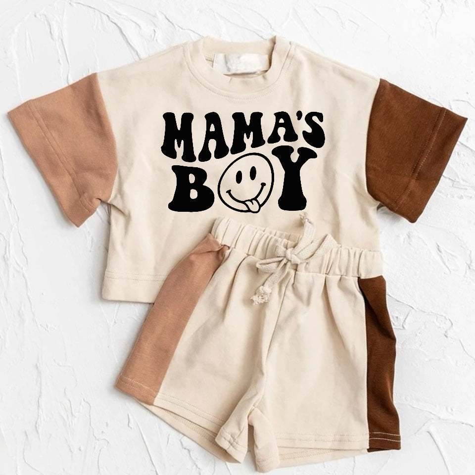 Mama’s Boy Baby and Kids cotton color block t-shirt & shorts outfit Hippo Boutique