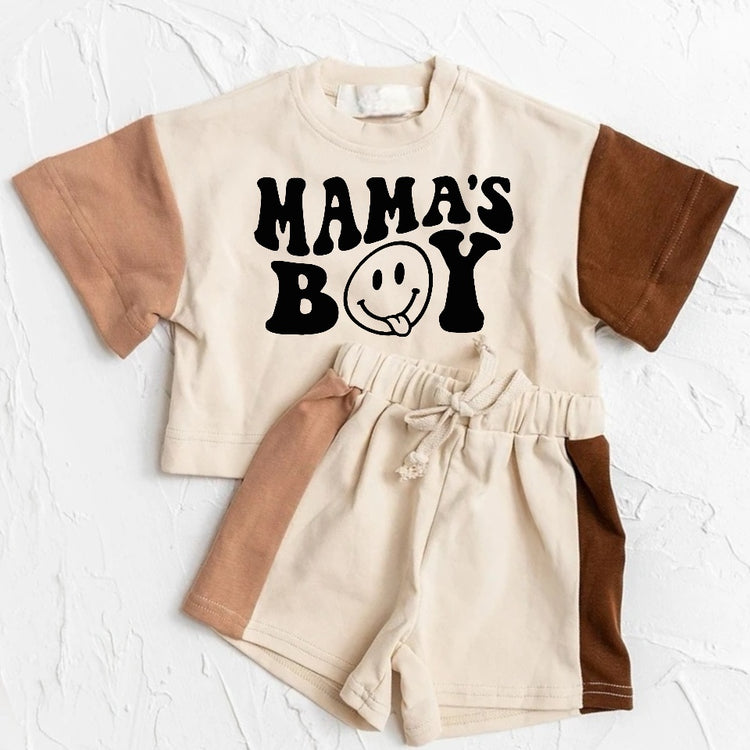 Mama’s Boy Baby and Kids cotton color block t-shirt & shorts outfit Hippo Boutique