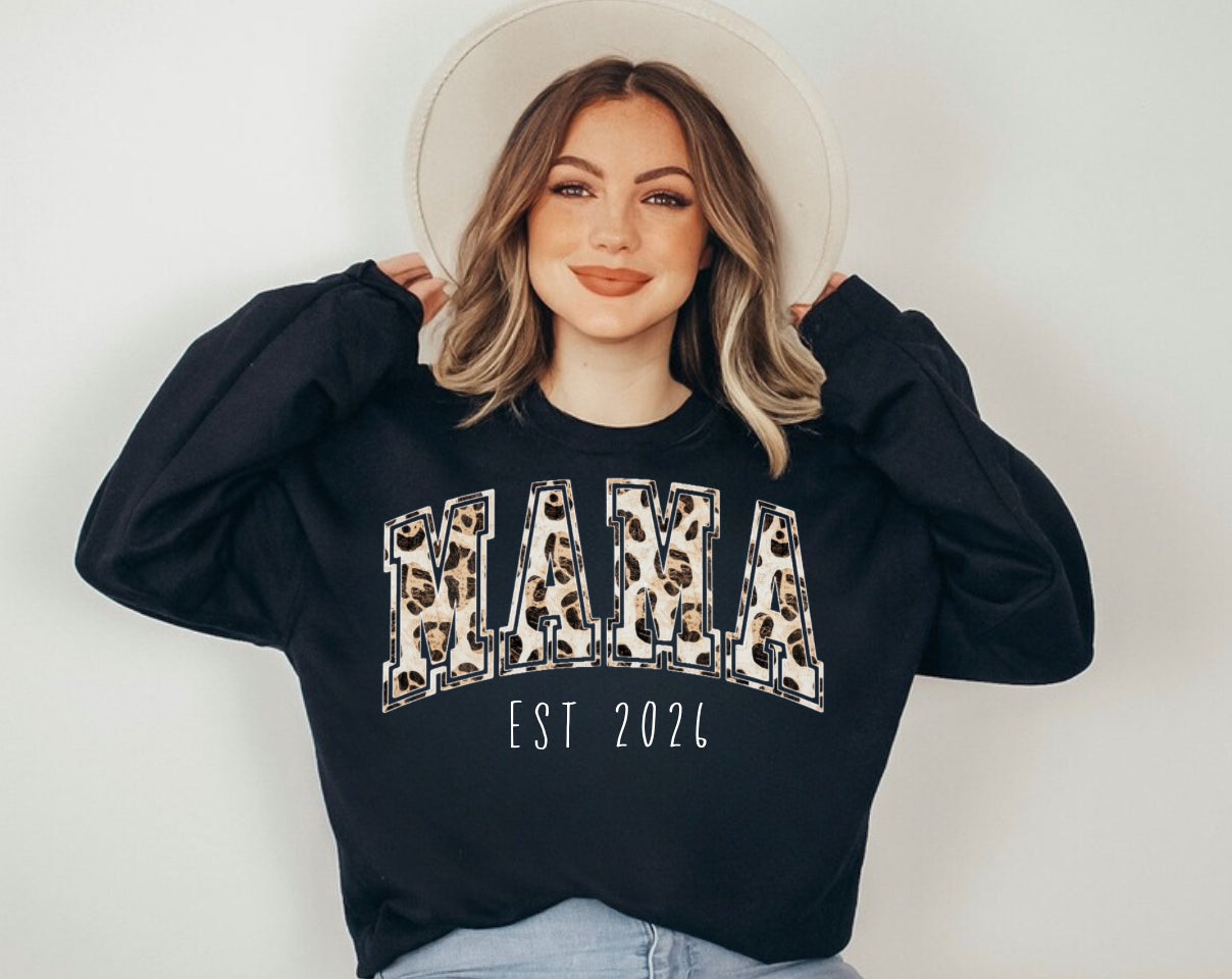 Custom Mama Leaopard Print Sweatshirt with children’s name on sleeve Hippo Boutique