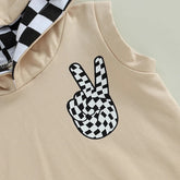 Checkered Peace Baby hooded sleeveless top & shorts outfit Hippo Boutique