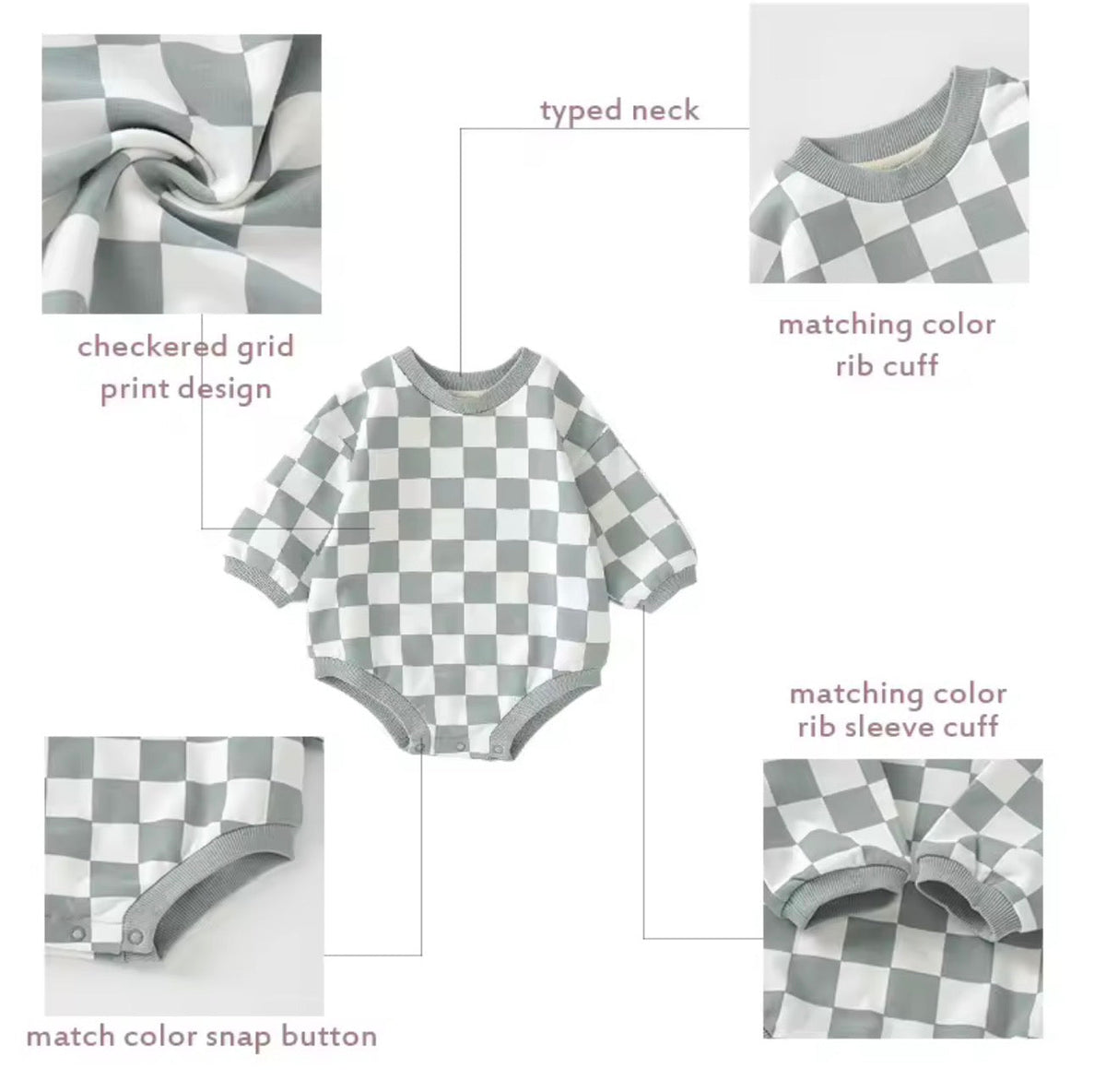 Checkered Print Sweatshirt Romper Hippo Boutique