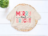 Merry and Bright Christmas baby Oversized Sweatshirt Romper Hippo Boutique
