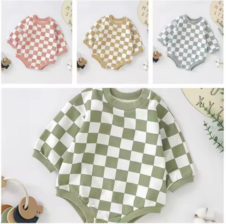 Checkered Print Sweatshirt Romper Hippo Boutique