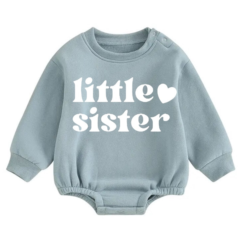 Little Sister Soft warm fleece Baby Oversized Sweatshirt Romper Hippo Boutique