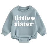 Little Sister Soft warm fleece Baby Oversized Sweatshirt Romper Hippo Boutique