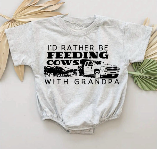 Feeding Cows With Grandpa Baby & toddler t-shirt bubble Romper Hippo Boutique