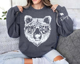 Custom Mama Bear Sweatshirt with children’s name on sleeve Hippo Boutique