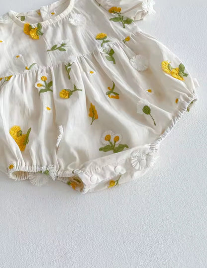 Newborn Baby Embroidered Floral Short Sleeve Romper Hippo Boutique