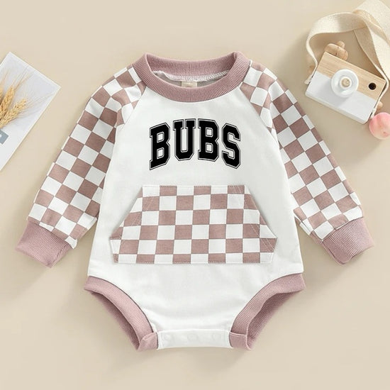 Bubs Baby Checkered Sweatshirt Romper Hippo Boutique