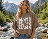 Retro Mama Smile Acid Washed 100% Cotton Oversized Cropped T-Shirts Hippo Boutique