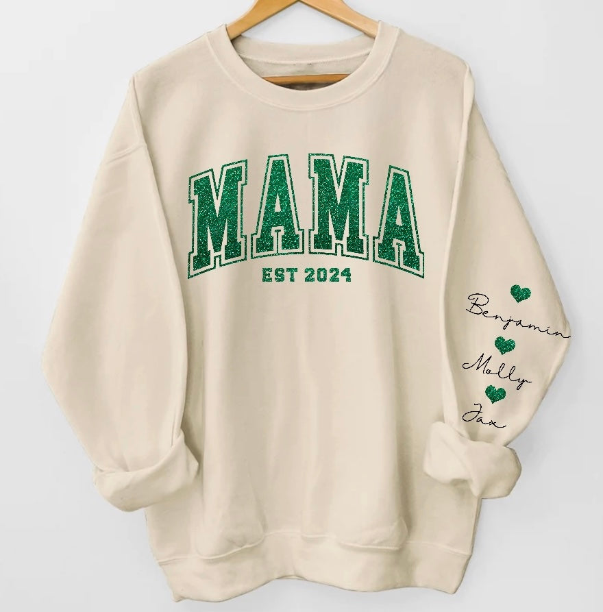 (Copy) Glitter Mama Sweatshirt with children’s name on sleeve Hippo Boutique
