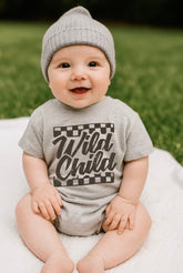 Baby t-shirt Bubble Romper - Wild Child Checkered Hippo Boutique