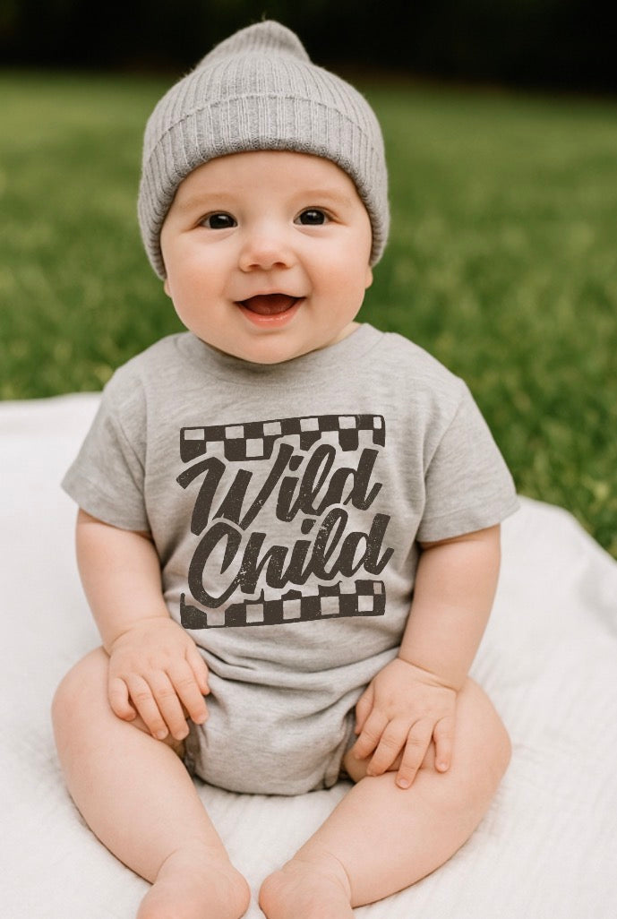 Baby t-shirt Bubble Romper - Wild Child Checkered Hippo Boutique