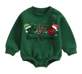 Merry Woofmas fleece Baby Oversized christmas Sweatshirt Romper Hippo Boutique