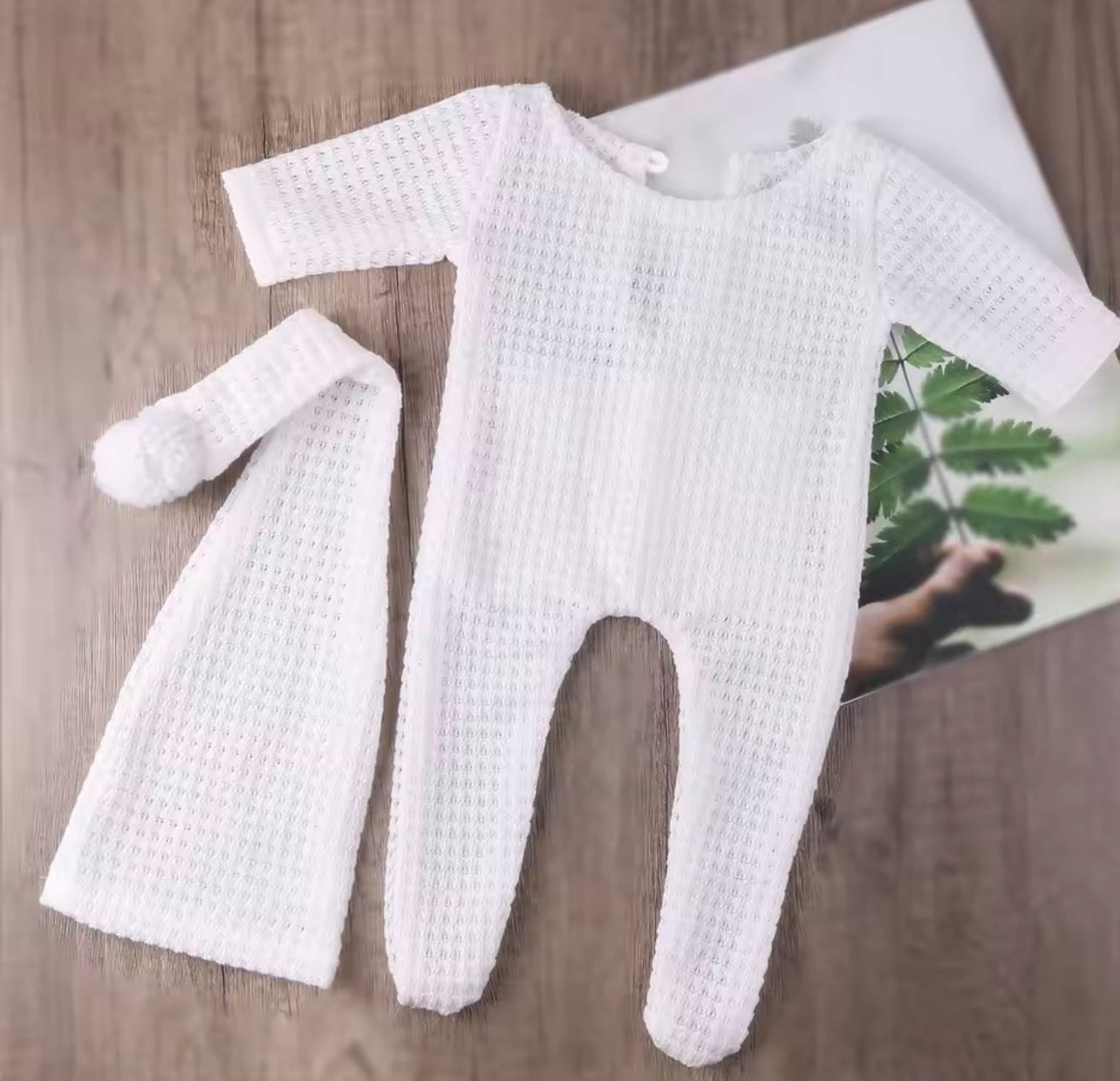 Newborn Waffle Knit Romper & Matching Pom Pom Hat Set – Baby Boy Coming Home Outfit Hippo Boutique