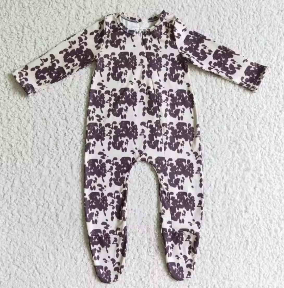 Baby Western Cow Print Cotton Romper zip up Bodysuit Hippo Boutique