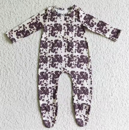 Baby Western Cow Print Cotton Romper zip up Bodysuit Hippo Boutique