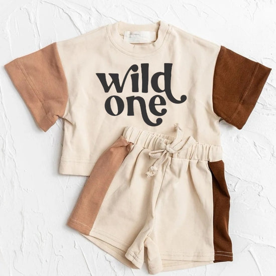 Wild One Baby and toddler cotton color block t-shirt & shorts outfit Hippo Boutique