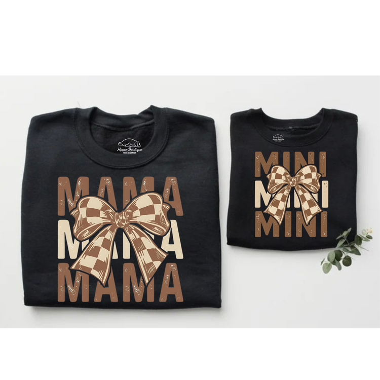 Mama & Mini Matching Sweatshirts - Checkered Bow Hippo Boutique