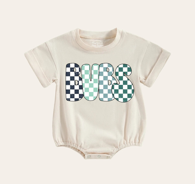 Checkered Bubs Baby & toddler Boy t-shirt bubble Romper Hippo Boutique