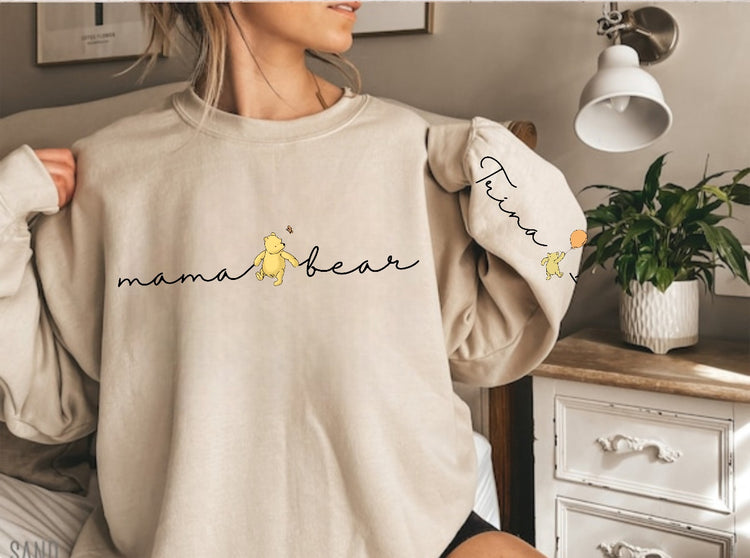 Mama Bear Sweatshirt with children’s name on sleeve Hippo Boutique