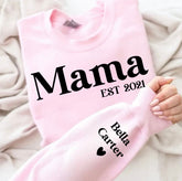 Custom Mama Sweatshirt with children’s name on sleeve Hippo Boutique