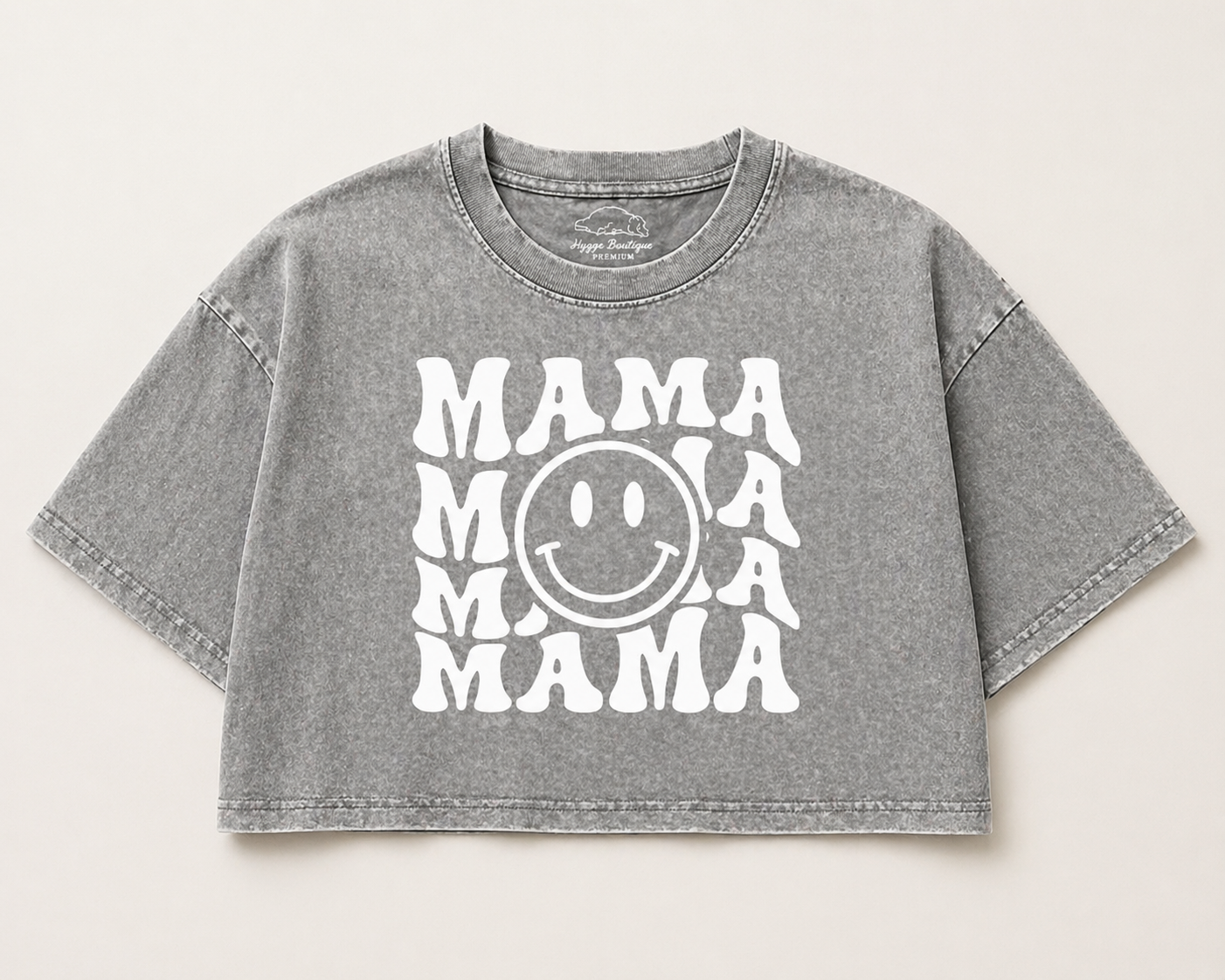 Retro Mama Smile Acid Washed 100% Cotton Oversized Cropped T-Shirts Hippo Boutique