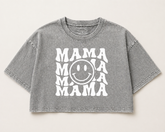 Retro Mama Smile Acid Washed 100% Cotton Oversized Cropped T-Shirts Hippo Boutique