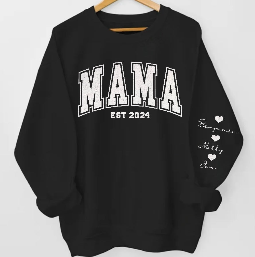 (Copy) Glitter Mama Sweatshirt with children’s name on sleeve Hippo Boutique