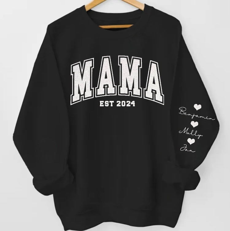 (Copy) Glitter Mama Sweatshirt with children’s name on sleeve Hippo Boutique