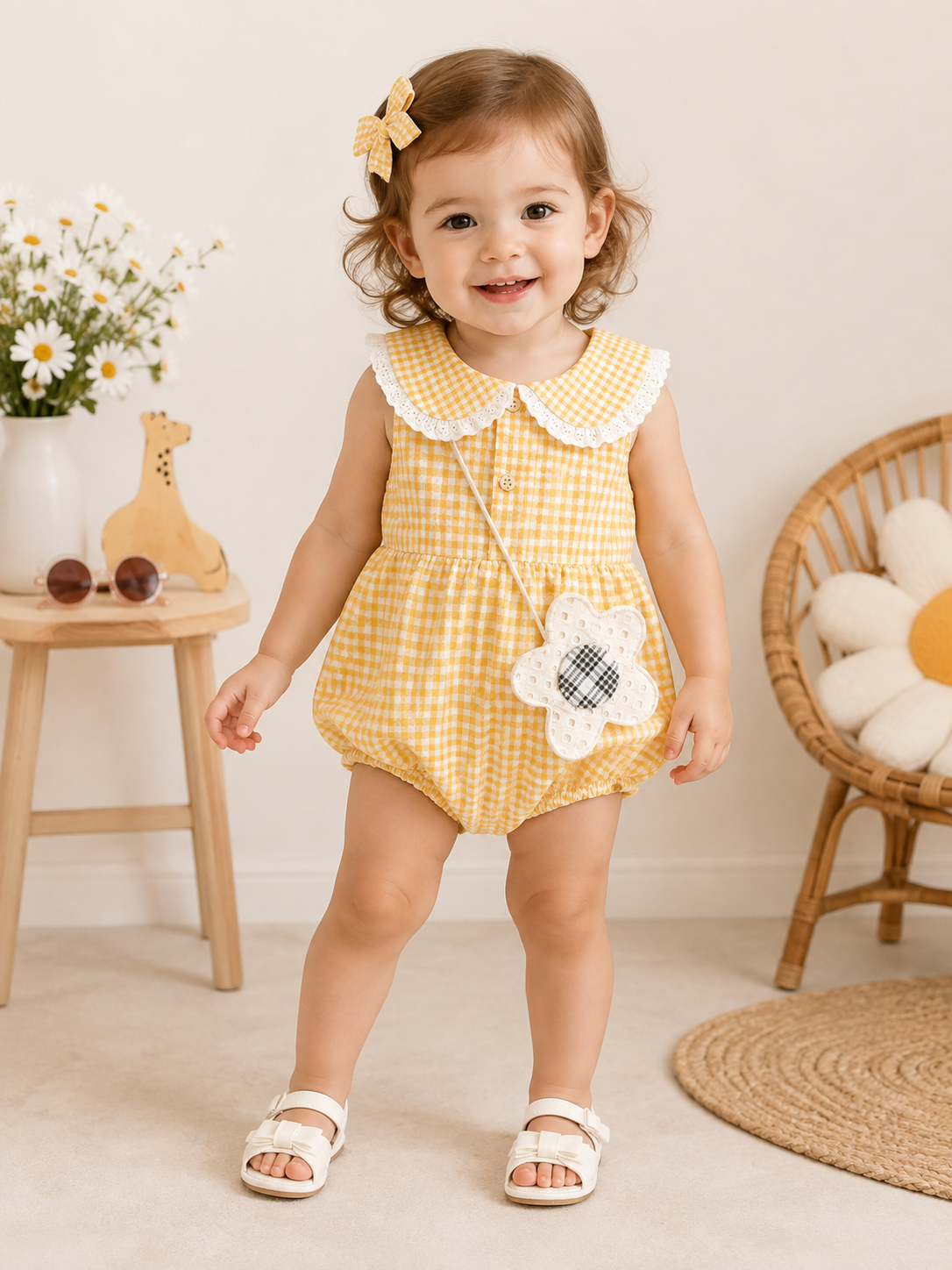 Baby & Toddler Girl Romper with Lace Collar Hippo Boutique