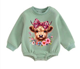 Soft warm fleece Leopard Highland Cow Oversized Sweatshirt Romper Hippo Boutique