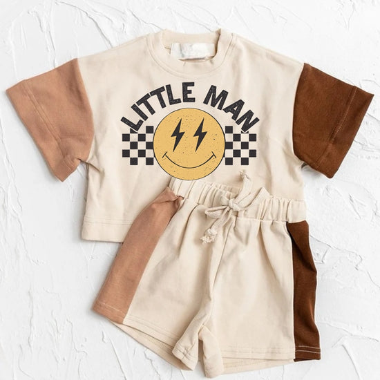 Little Man Baby and Kids cotton color block t-shirt & shorts outfit Hippo Boutique
