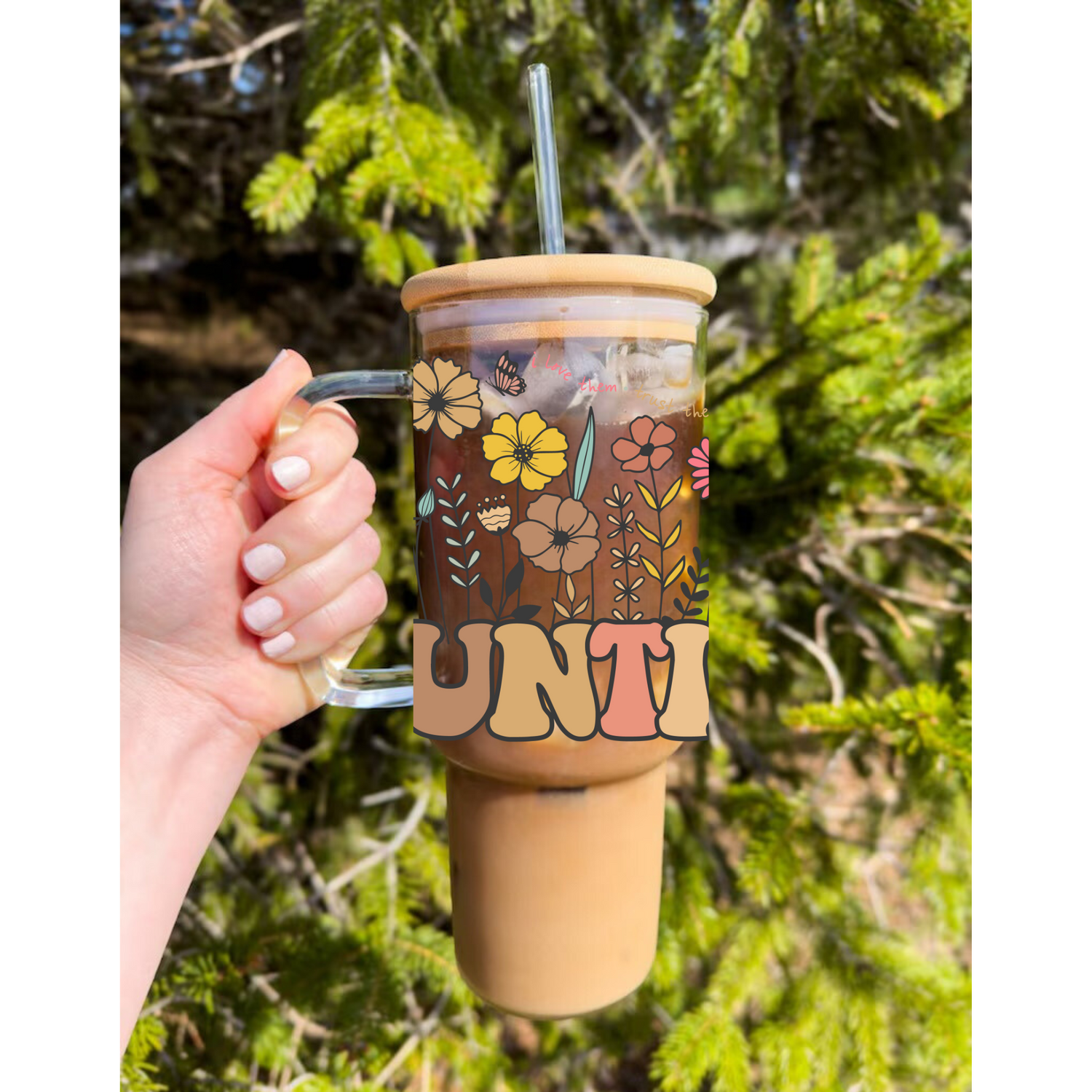 Floral Auntie Glass Tumbler Cups Hippo Boutique