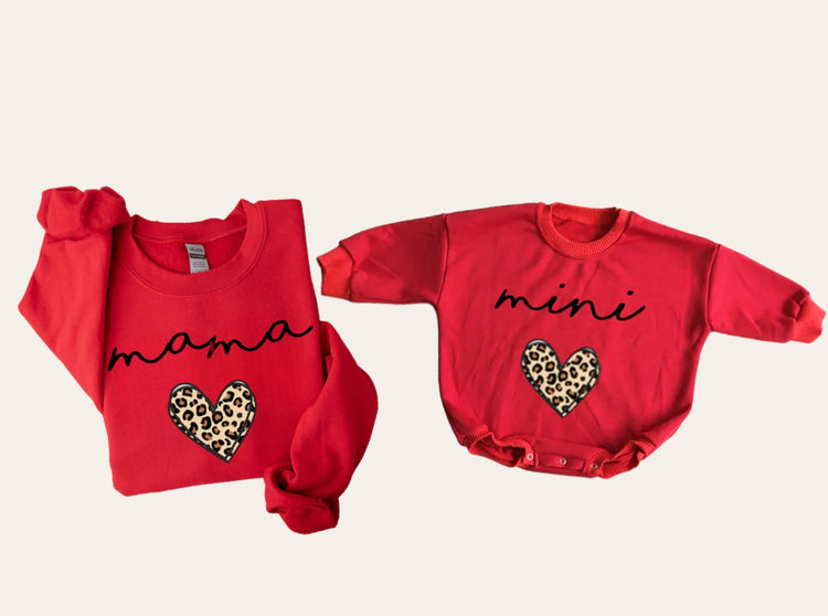 Leopard Heart Mama & Mini matching Baby Sweatshirt Romper bodysuit & Crewneck Hippo Boutique